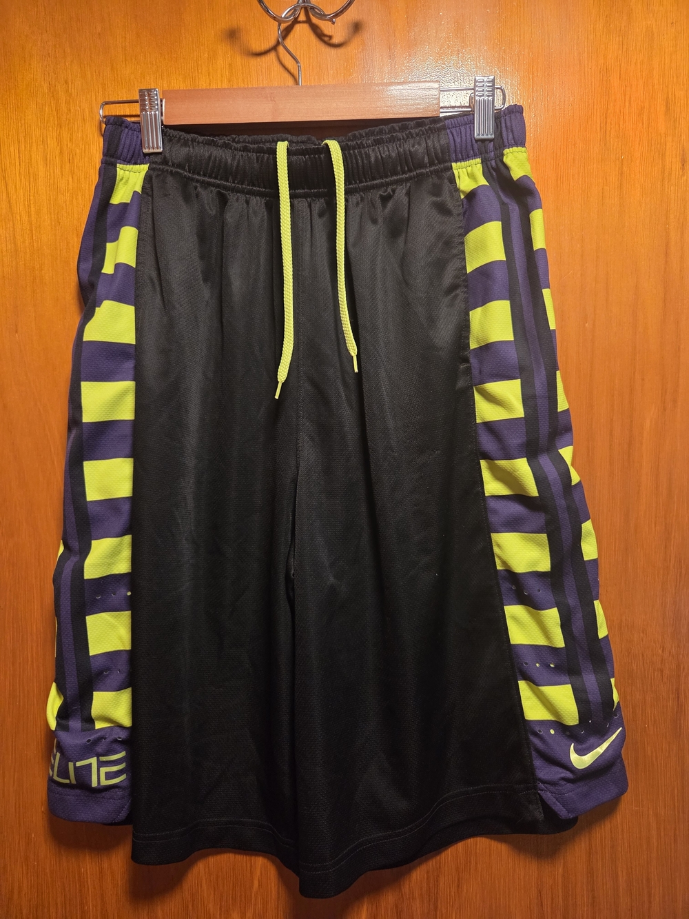 Nike Boys Black Shorts with Purple and Neon Yellow Accents